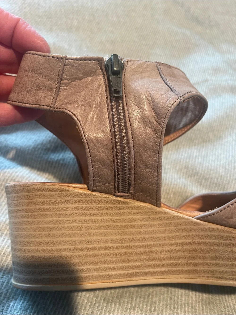 Comfort Step Tan Platform Sandals with Ankle Zip